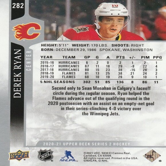 Derek Ryan - 2020/2021 Upper Deck Series 2 Hockey Card - Picture 2 of 2